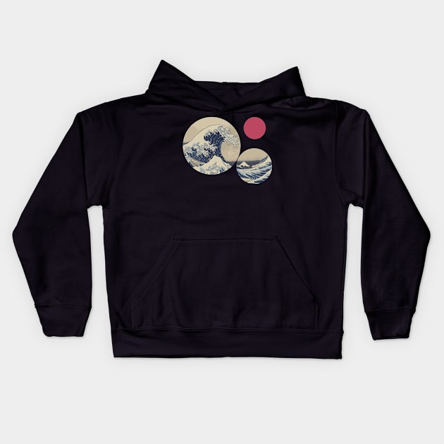 Minimalist The Great Wave off Kanagawa With Sun Geometric Kids Hoodie by pelagio